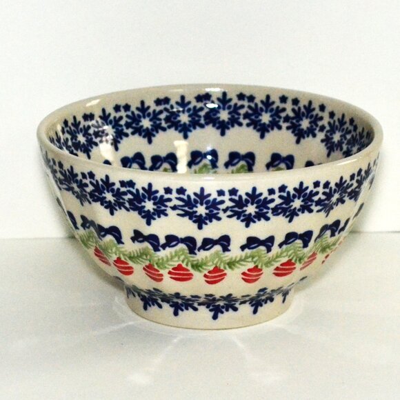 Bolesławiec Christmas Bowl Red Garland Bow Motif Dining Serveware Holiday Charm - Picture 3 of 6